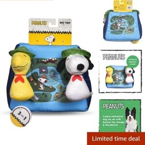 Squeaky Dog Toys: 3-Piece Snoopy & Woodstock Plush Set with Crinkle Tent New